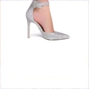 Shoe Land Women Marneena Silver Glitter Pointed Pumps Size 8 /3.75" Heel